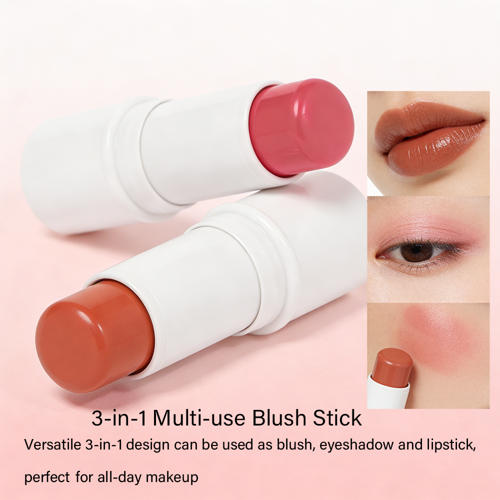 Custom Logo 3in1 Blush Stick Cheeks &amp; Eyes &amp; Lips Cream Blusher Korean Makeup Rubor Waterproof Long-lasting Maquillaje Por Mayor