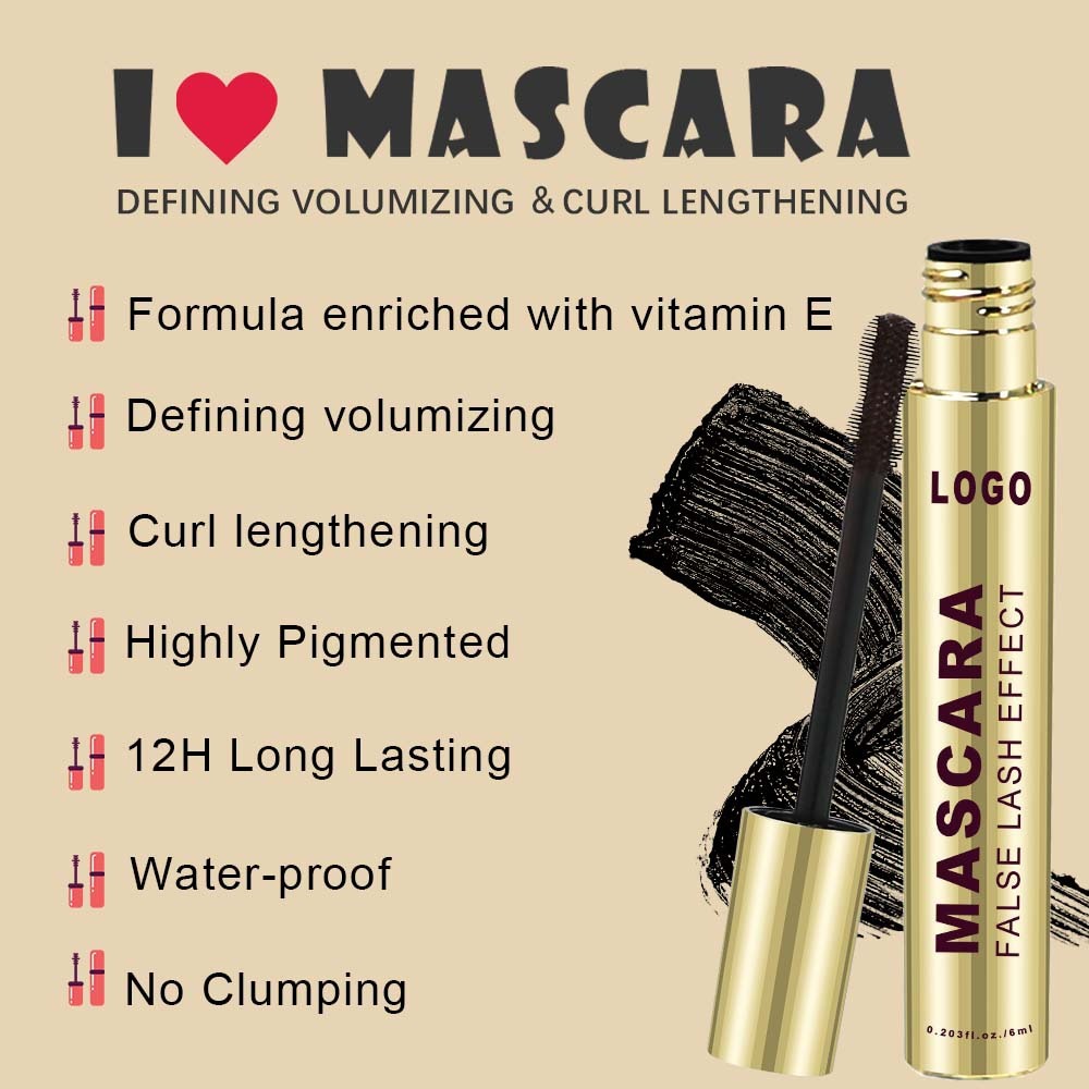 Custom Private Label Vegan Volumizing Lengthening Mascara Waterproof Smudge Proof Quick Dry Curling Eyelash Cosmetic
