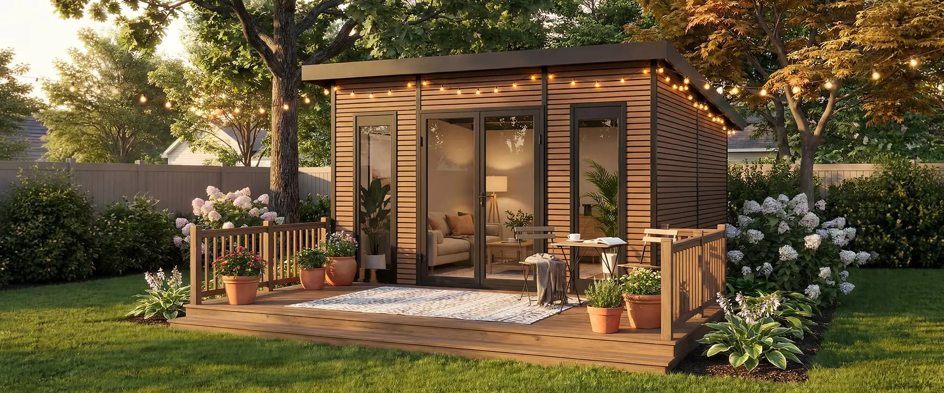 Forestar WPC composite outdoor living space with decking and garden structures