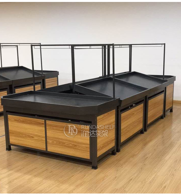 Customized Light-Duty Stainless Steel Vegetable Shelf Wood and Metal Fruit Stand for Supermarket Storage & Display