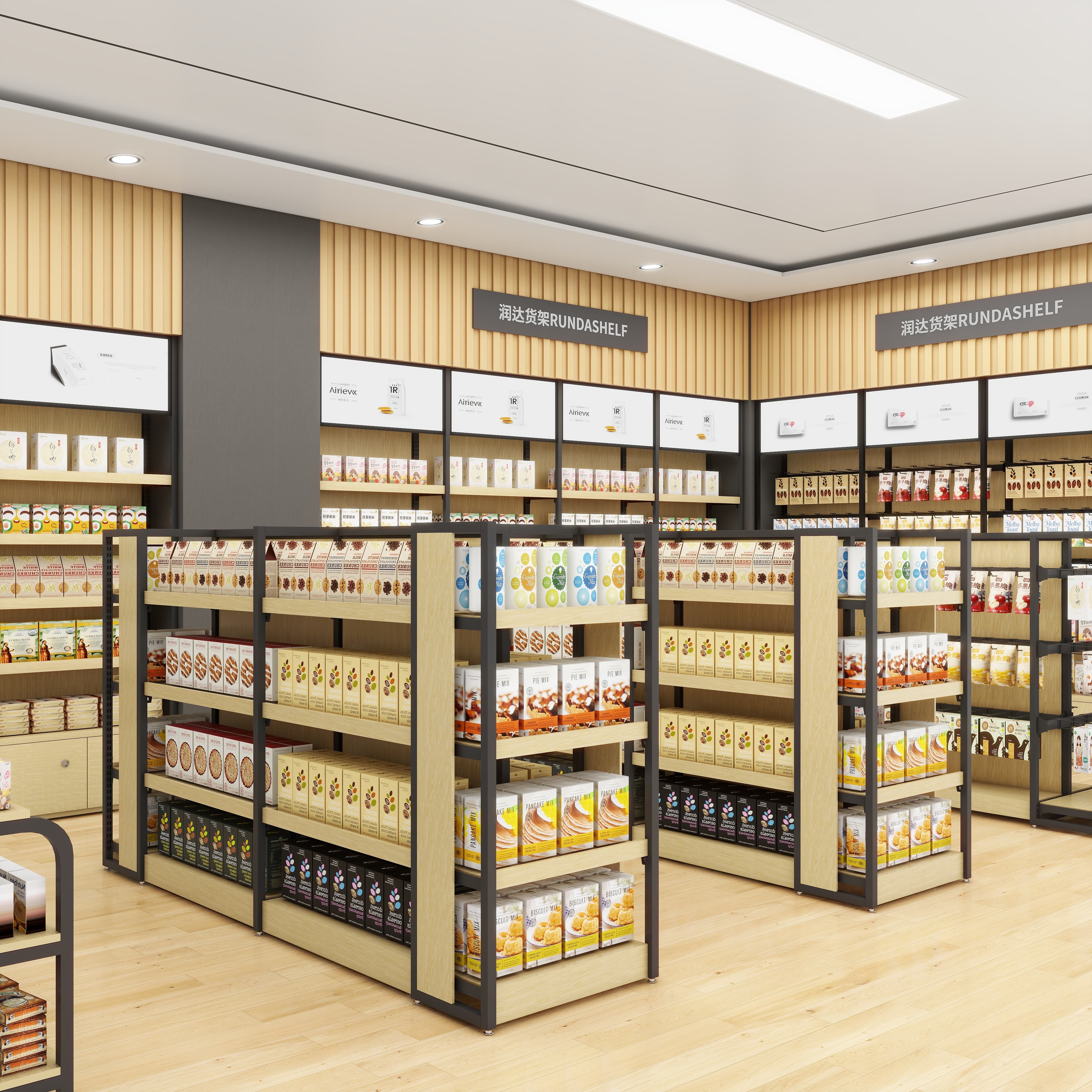Double-Sided Island Shelf Light Duty Supermarket Rack for Convenience Store Snacks Display Shelf