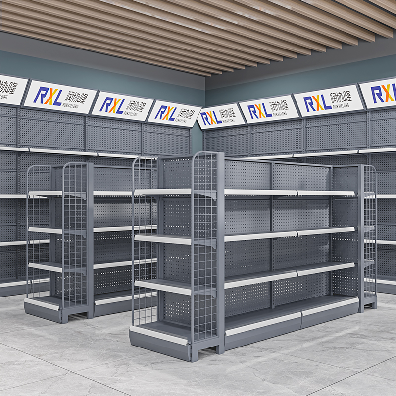 Retail Supermarket Double-Sided Multi-Layer Heavy Duty Display Stand Made of Metallic Steel