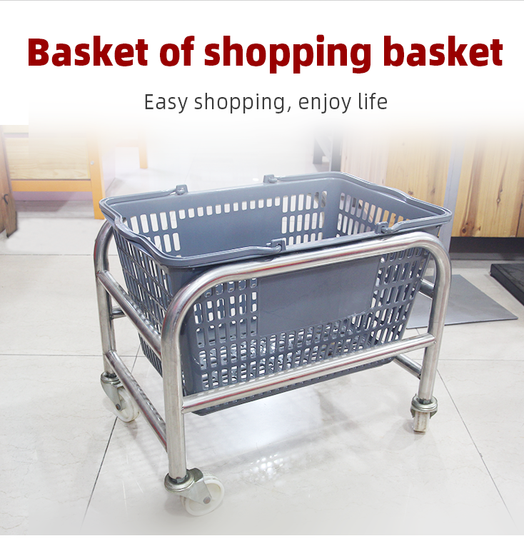 Supermarket Equipment Rolling Baskets Stand Stainless Steel Shopping Basket with Four Wheels Unfolding Feature