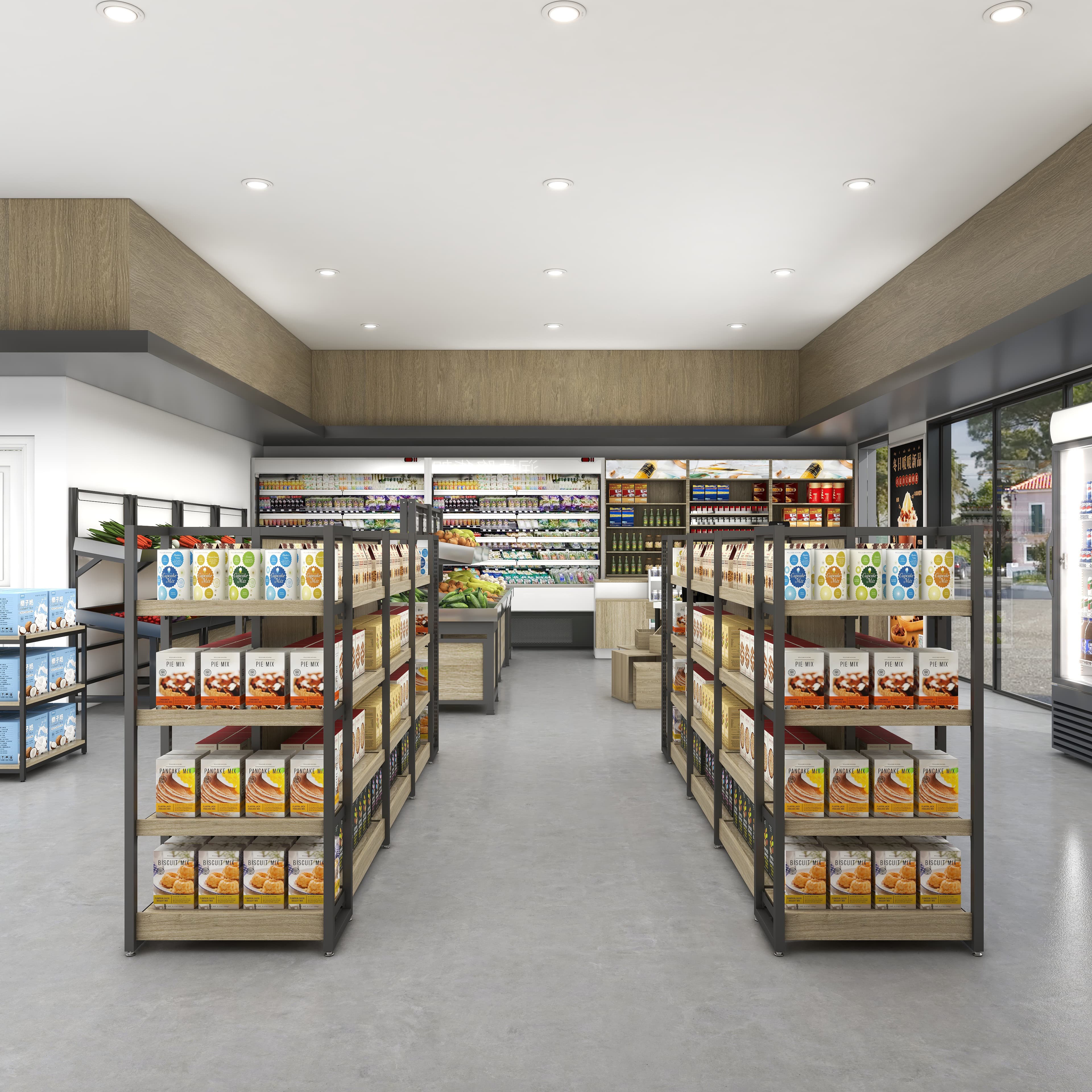 Steel and Wood Shelves, Supermarket Shelves, Wholesale Snack Display Shelves
