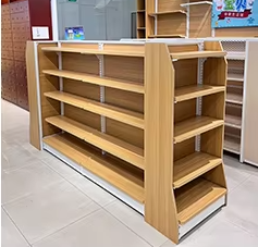 Double-Sided Supermarket Rack Steel and Wood Shelves for Pharmacy Display and Convenience Store Snacks for Retail Display
