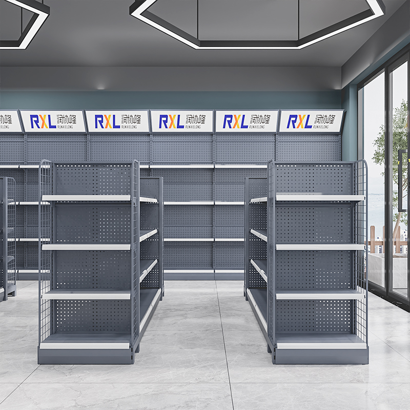 Retail Supermarket Double-Sided Multi-Layer Heavy Duty Display Stand Made of Metallic Steel