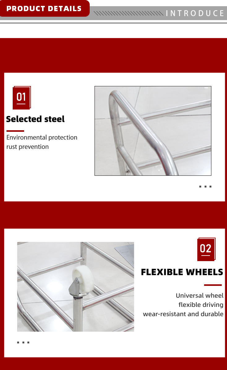 Supermarket Equipment Rolling Baskets Stand Stainless Steel Shopping Basket with Four Wheels Unfolding Feature