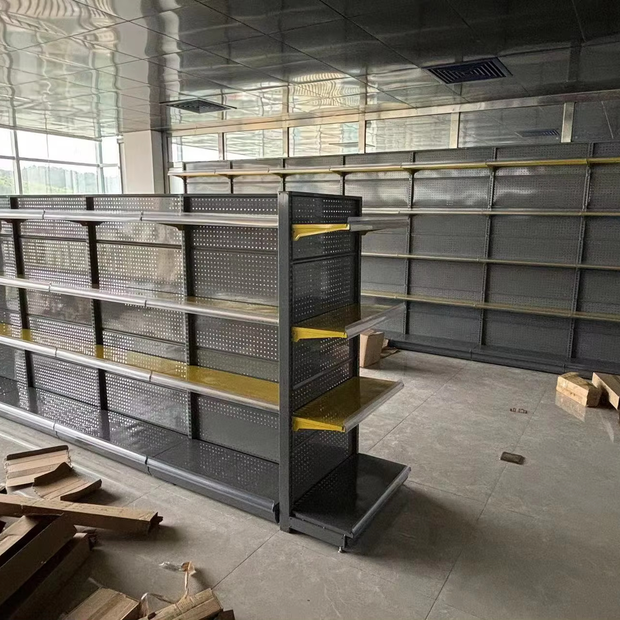 Grocery Shelf Pharmacy Display Rack Mini Store Shelf Gondola Supermarket Shelves White Metallic Heavy Duty Shop Display Stand 18