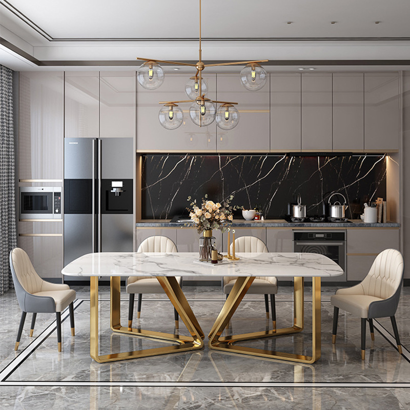 Nordic Style Low Price Marble Top Panel Tables and Velvet Chairs Dining Room Furniture Dining Tables Set