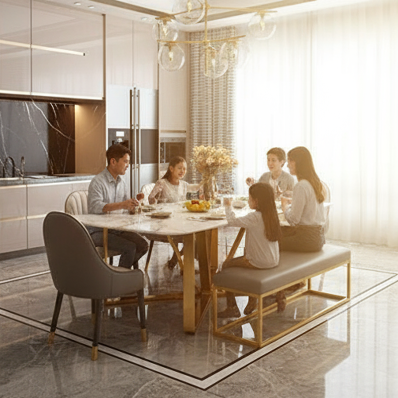 Nordic Style Low Price Marble Top Panel Tables and Velvet Chairs Dining Room Furniture Dining Tables Set