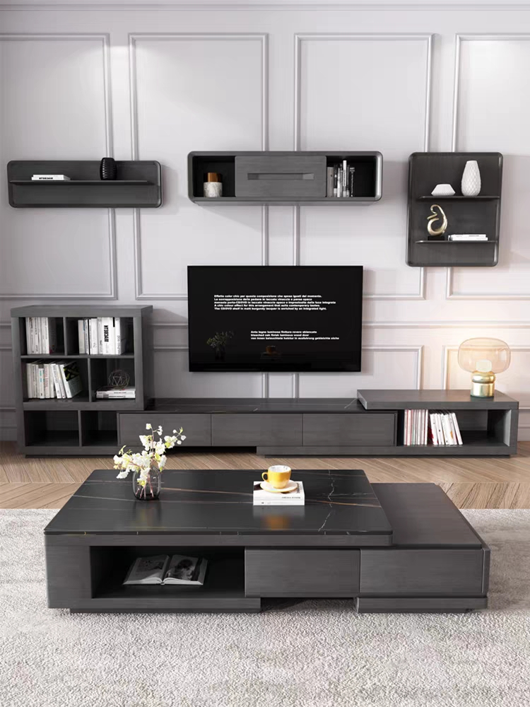 Luxury Modern Living Room Furniture Tempered Glass Top TV Stand and Coffee Table Set for Home Hotel
