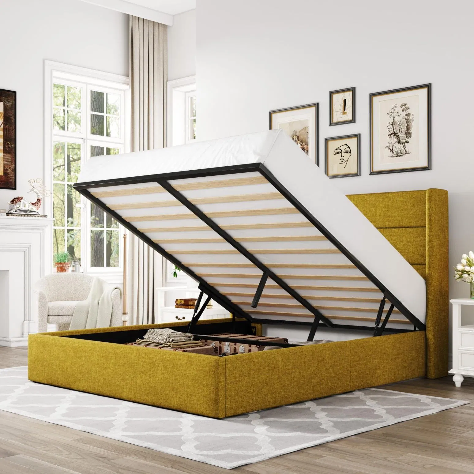 Sleek Modern Design King Size Bed Frame with Convenient Storage Options