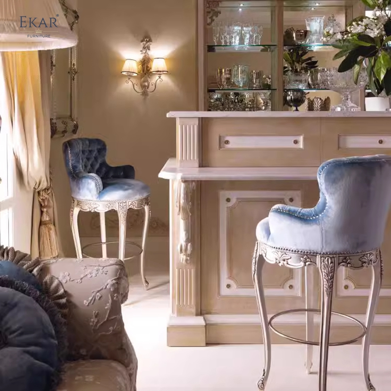 Elegant French Solid Wood Bar Stool Bar Stool with Backrest