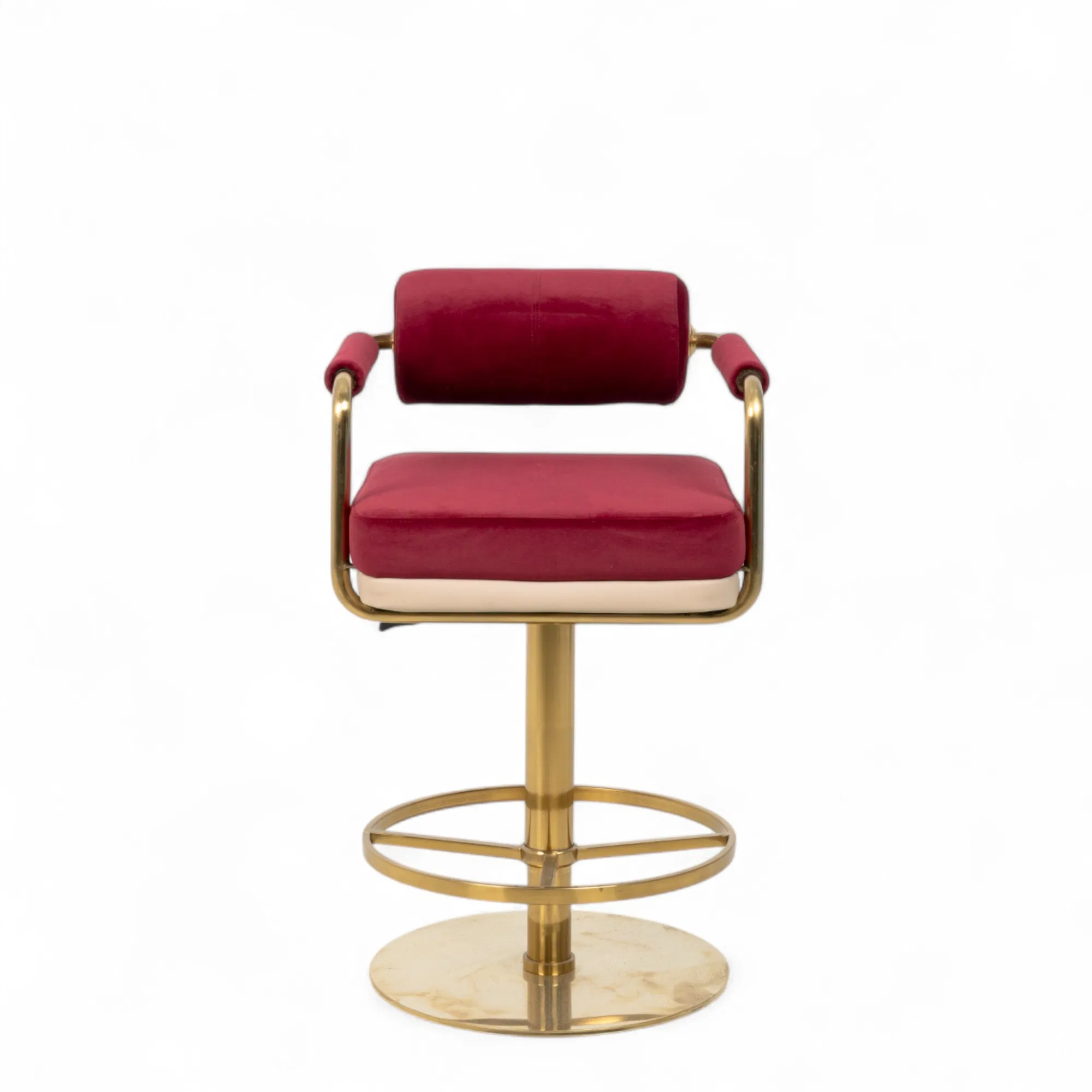 Velvet Bar Stool for Commercial Use with Swivel and Steel Frame