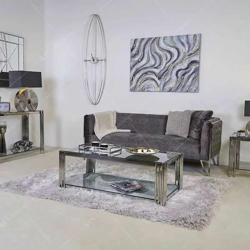 Tea Table Coffee Center Corner Tables Centers Gold Glass Steel for Home