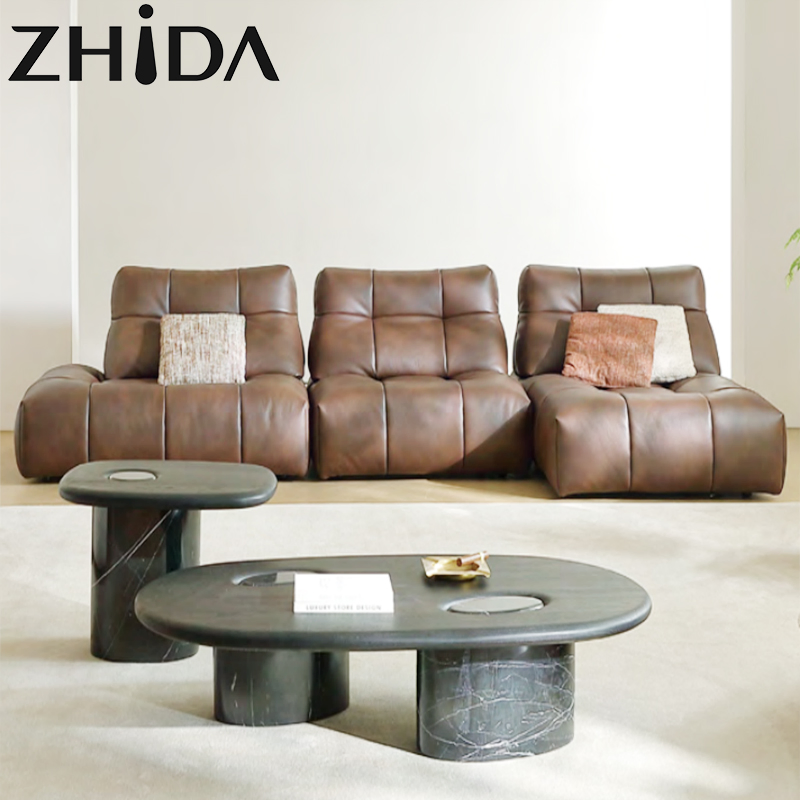 Zhida Modern Luxury Corner Genuine Leather Couches Sectional Divan Compressé Sofa for Living Room