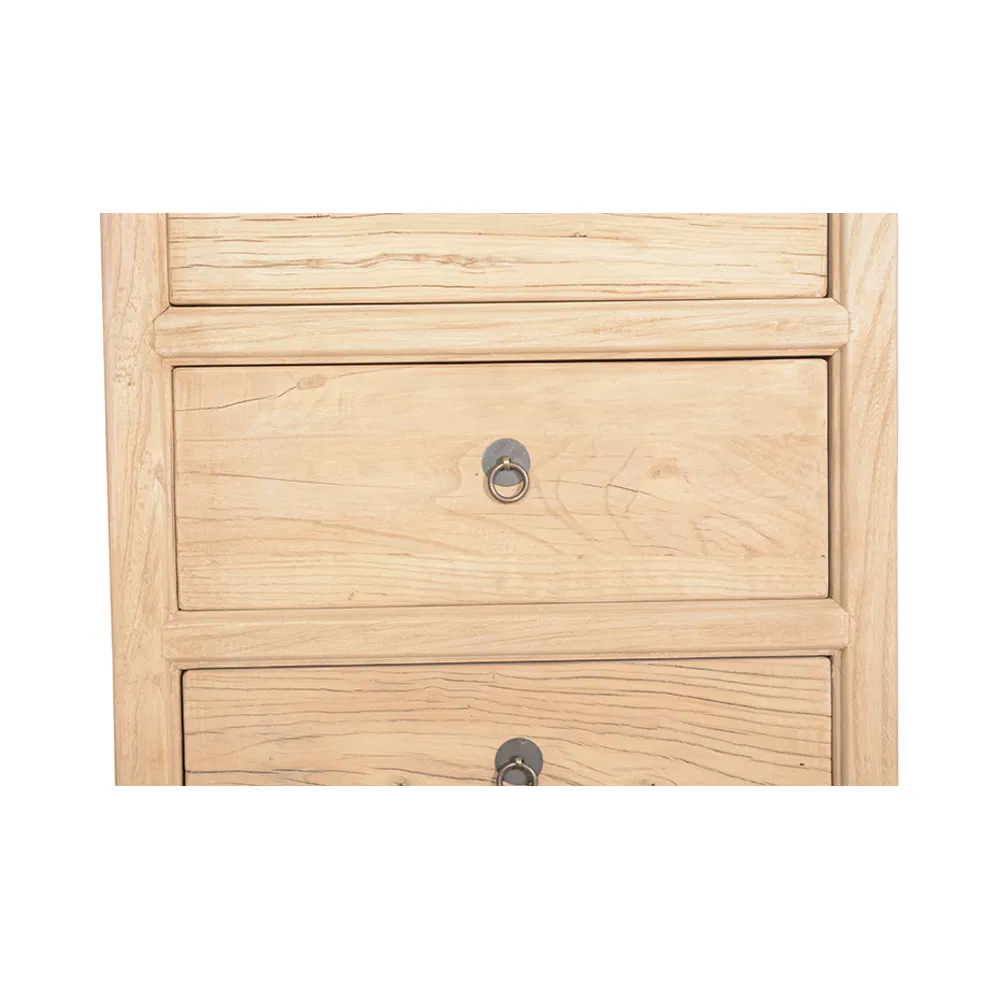 Antique Solid Elm Wood Nightstand with 4 Drawers for Bedrooms