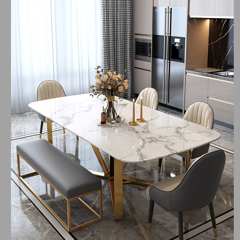 Nordic Style Low Price Marble Top Panel Tables and Velvet Chairs Dining Room Furniture Dining Tables Set