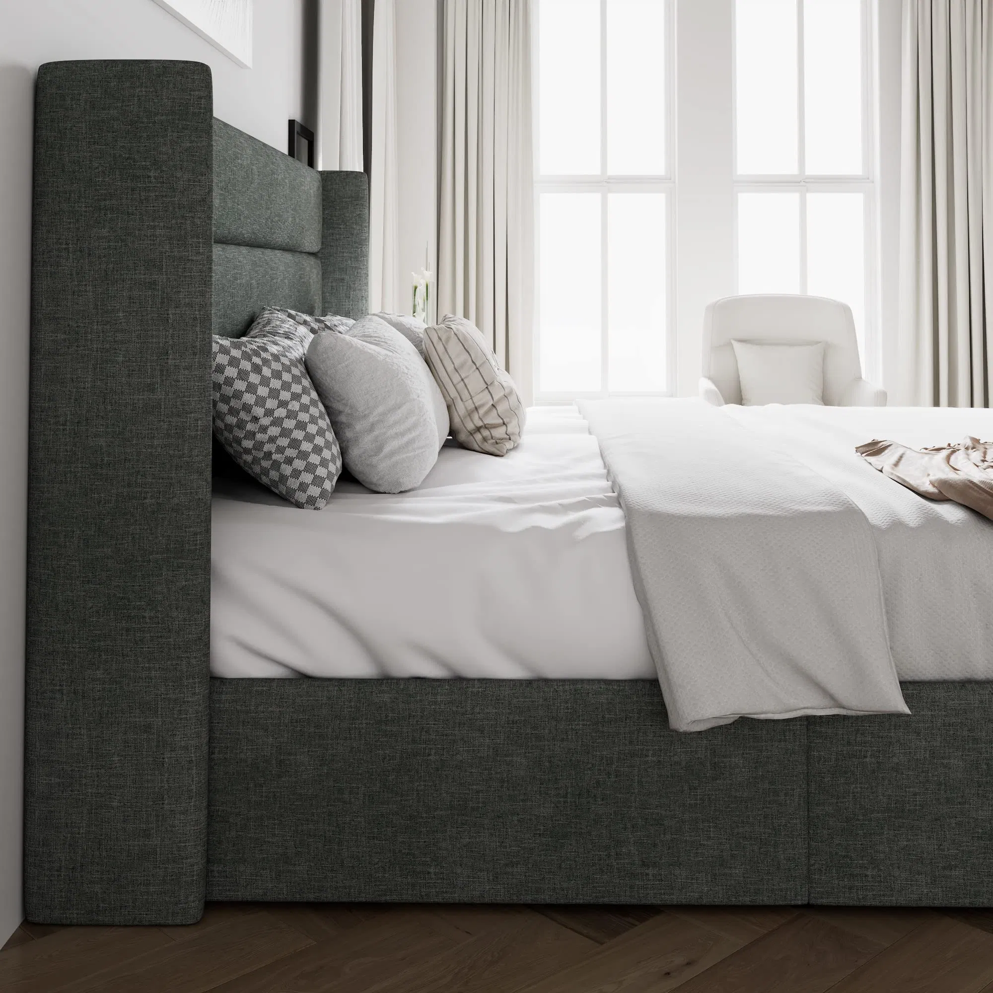 Stylish Velvet Storage Bed Frame with Gas Lift Design
