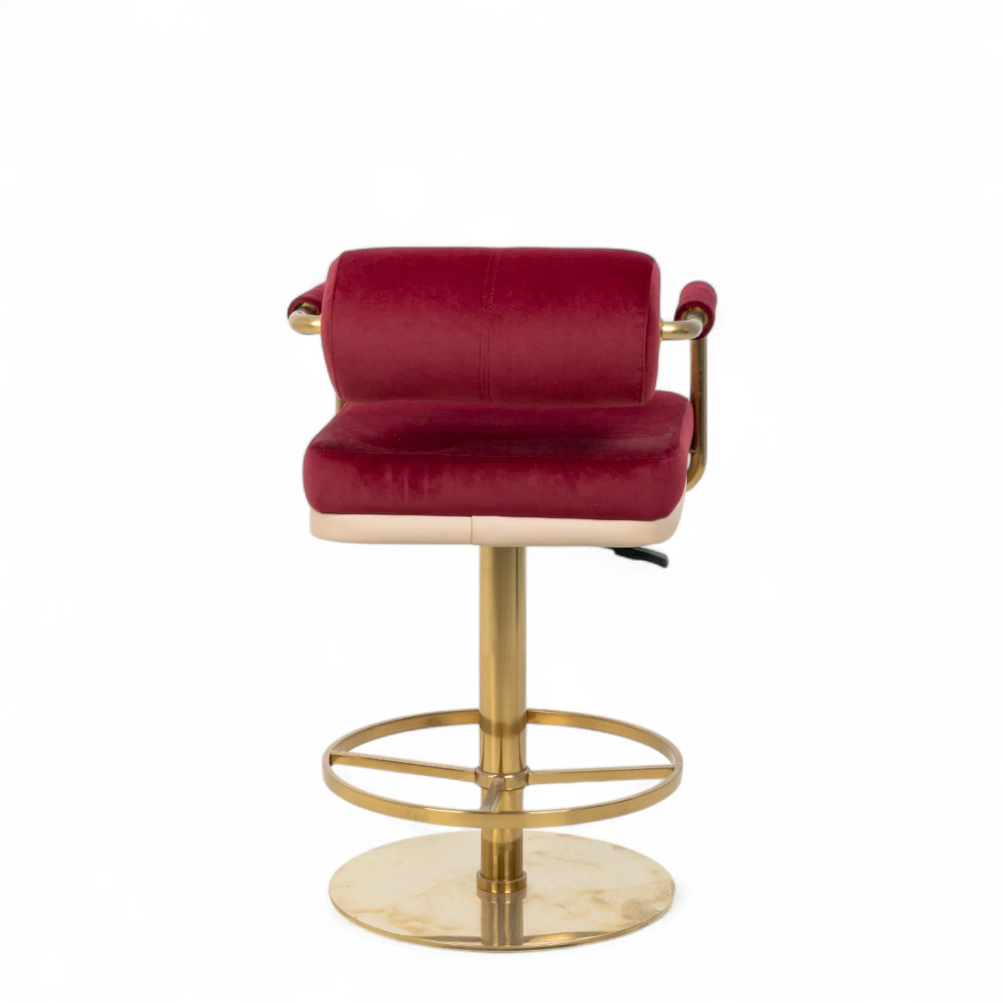 Velvet Bar Stool for Commercial Use with Swivel and Steel Frame