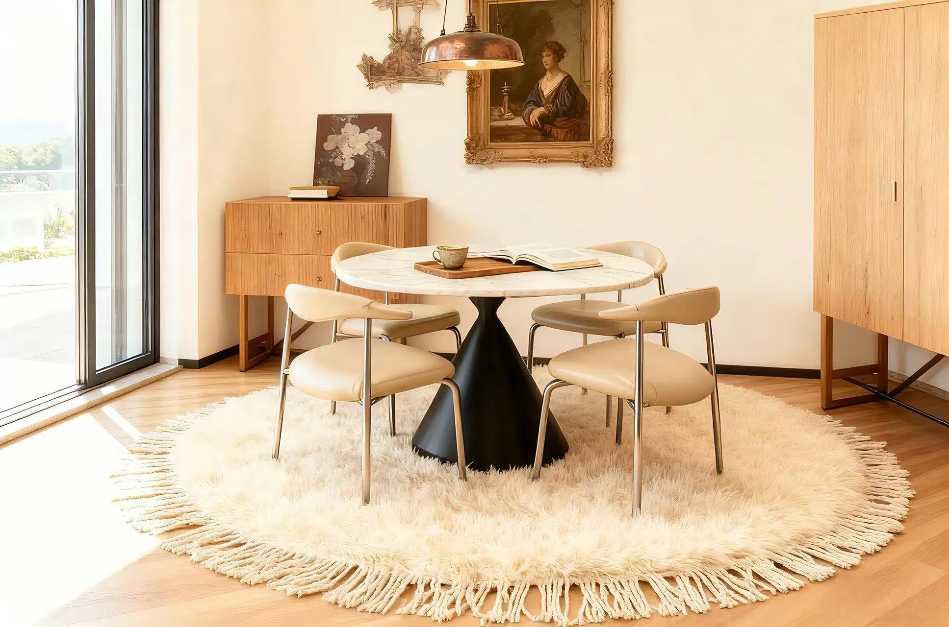 Sts Tech Stone Tabletop &amp; Durable Structure Modern Design Dining Table