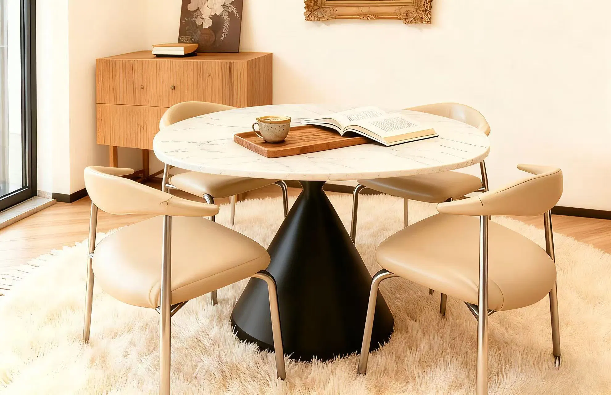 Sts Tech Stone Tabletop &amp; Durable Structure Modern Design Dining Table