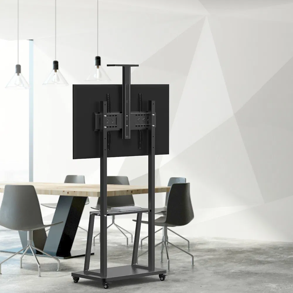 Manufacture Wholesale TV Cart Height Adjustable Mobile TV Trolley Wheels Universal Floor TV Stand with DVD Shelf