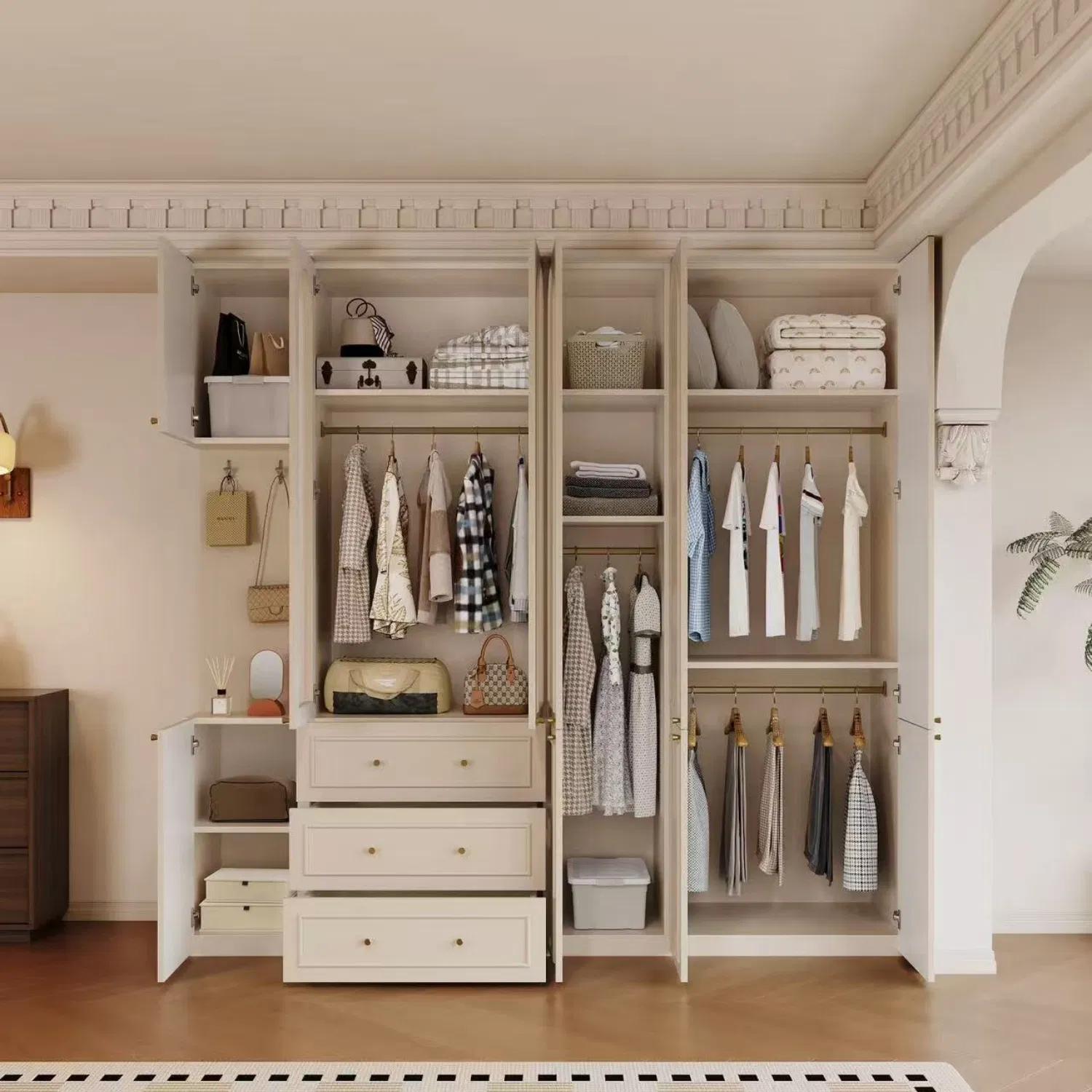 Bedroom Armoire Closet Plastic Metal Sliding Custom Steel Baby Modern Bedroom Closet Portable Hotel Room Wheels for Sliding Doors Fold Wardrobe