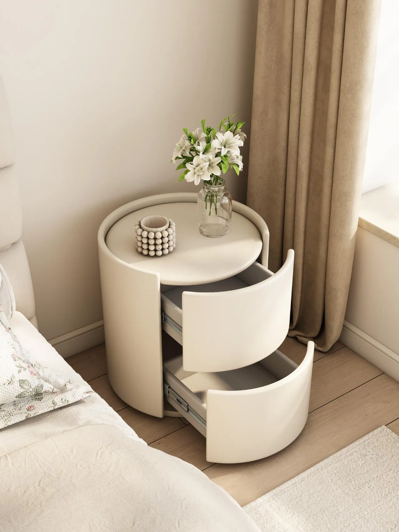 Modern Round Nightstand: Simple Design, Elegant Decoration Choice