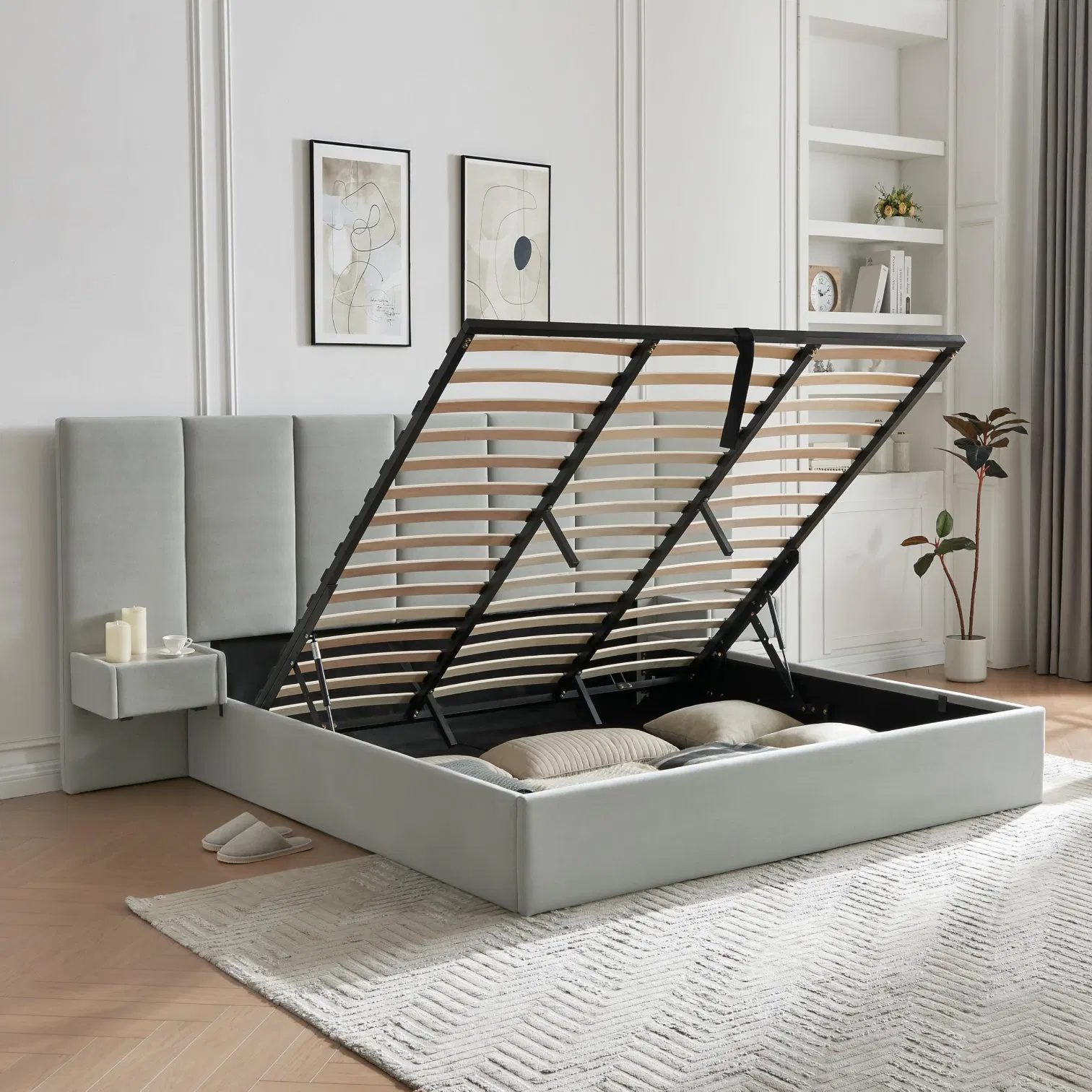 Modern Double-Size Upholstered Gas Lift Storage Bed Frame