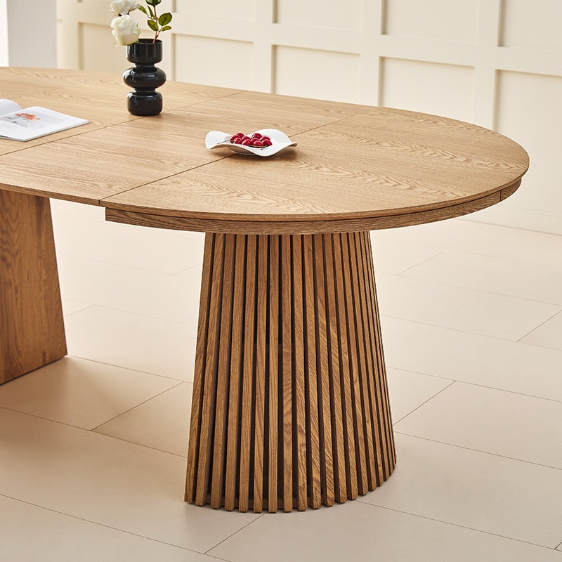 Solid Wood Veneer Retractable Foldable Restaurant Home MDF Round Dining Table