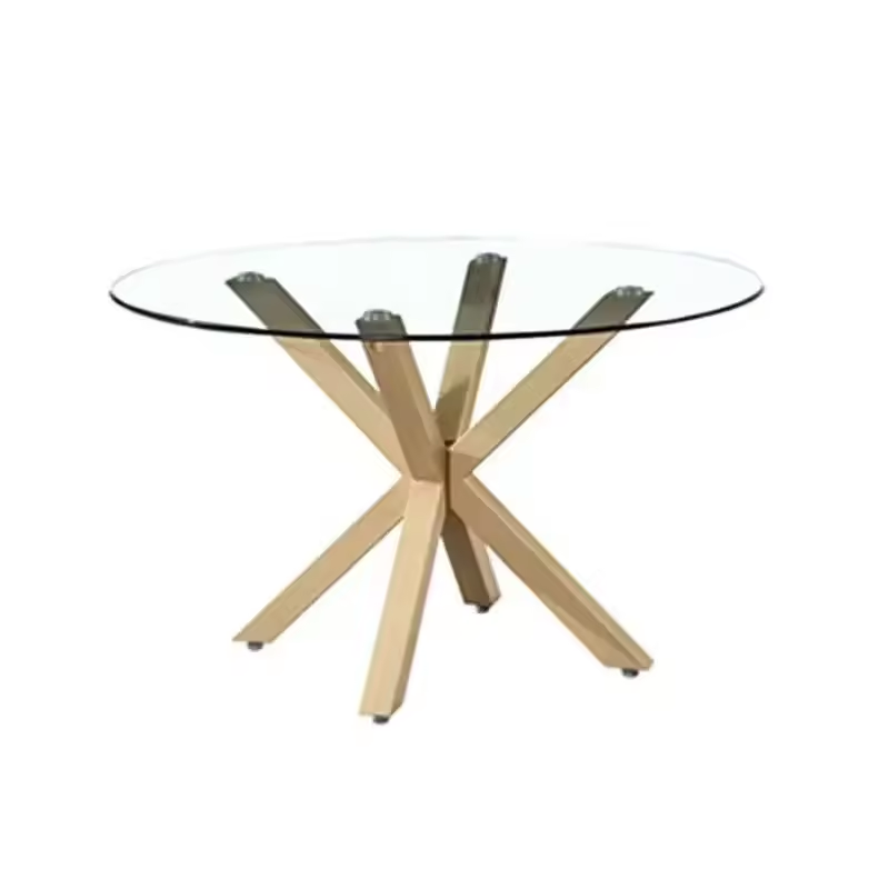 Modern Round Clear Tempered Glass Dining Table with Metal Frame