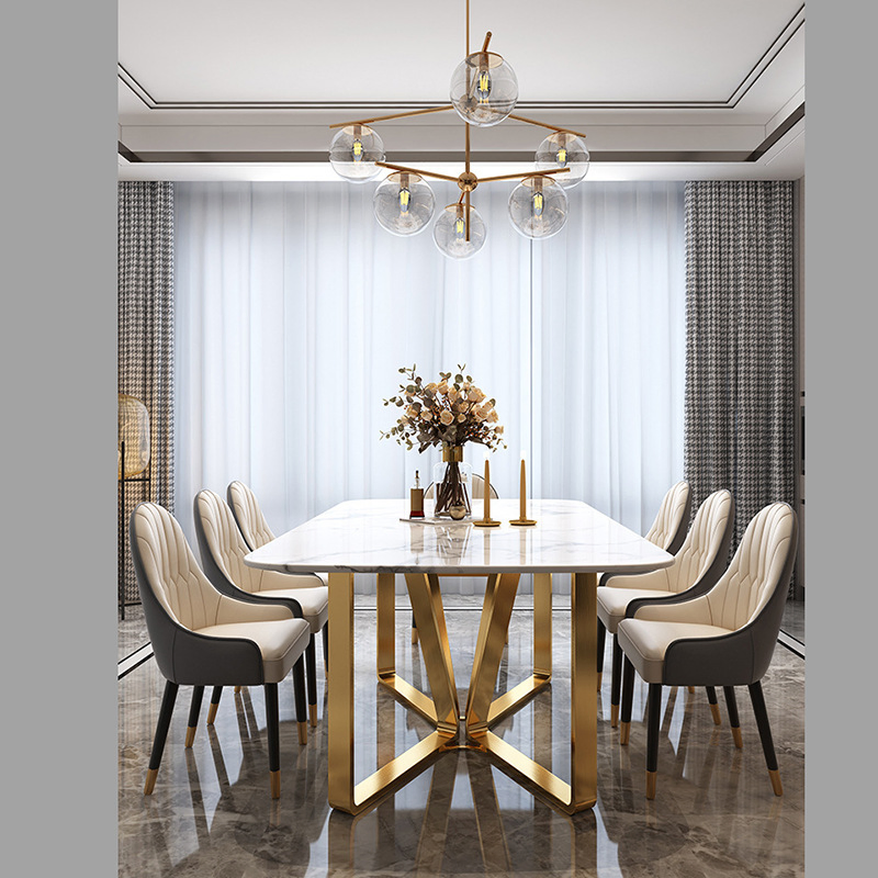 Nordic Style Low Price Marble Top Panel Tables and Velvet Chairs Dining Room Furniture Dining Tables Set