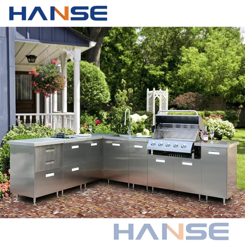 Customized Outdoor Kitchen Cabinet Luxury Outdoor Stainless Steel Kitchen Cabinets with Gas Stove and BBQ Grill