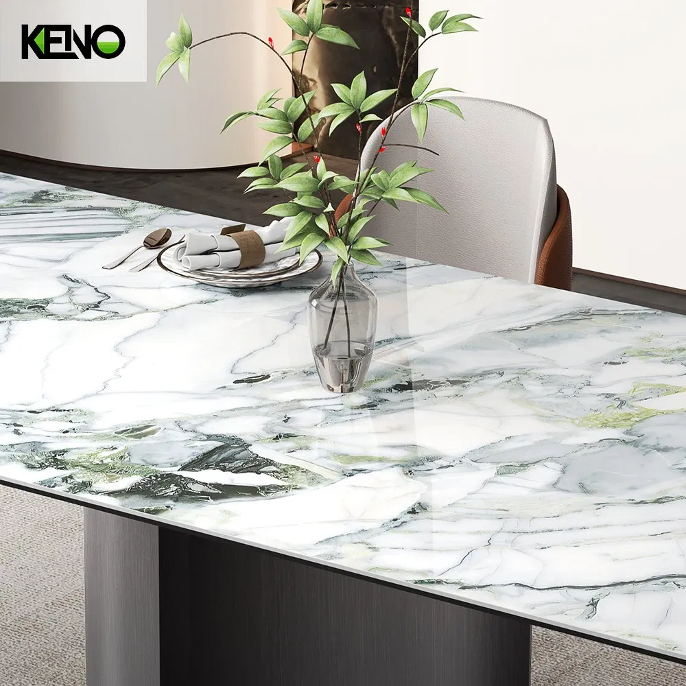 Modern 10 Chairs Set Black Base Marble Ceramic Sintered Stone Dining Table