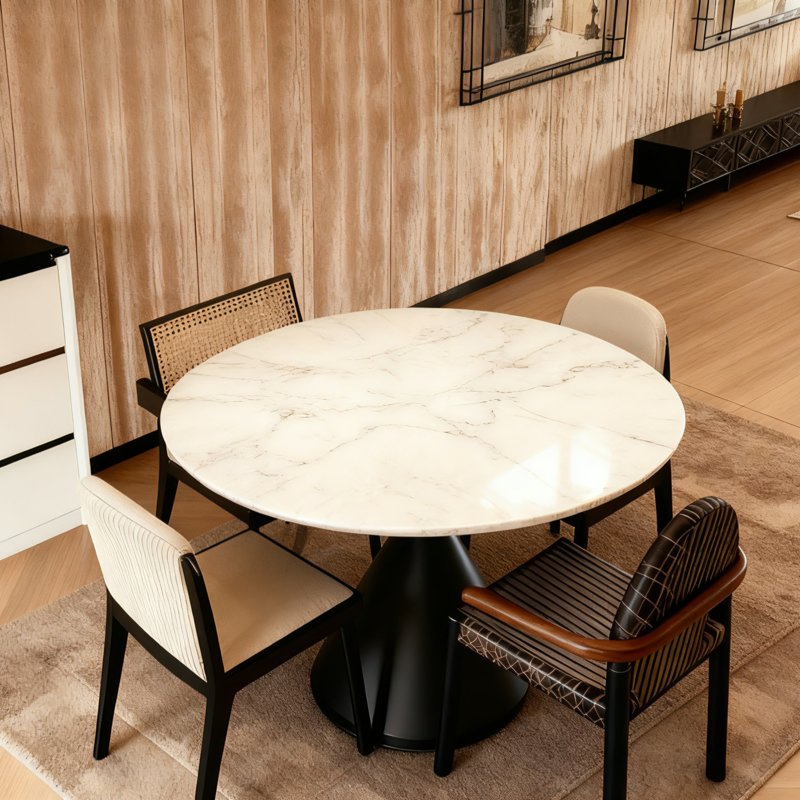Sts Tech Stone Tabletop &amp; Durable Structure Modern Design Dining Table