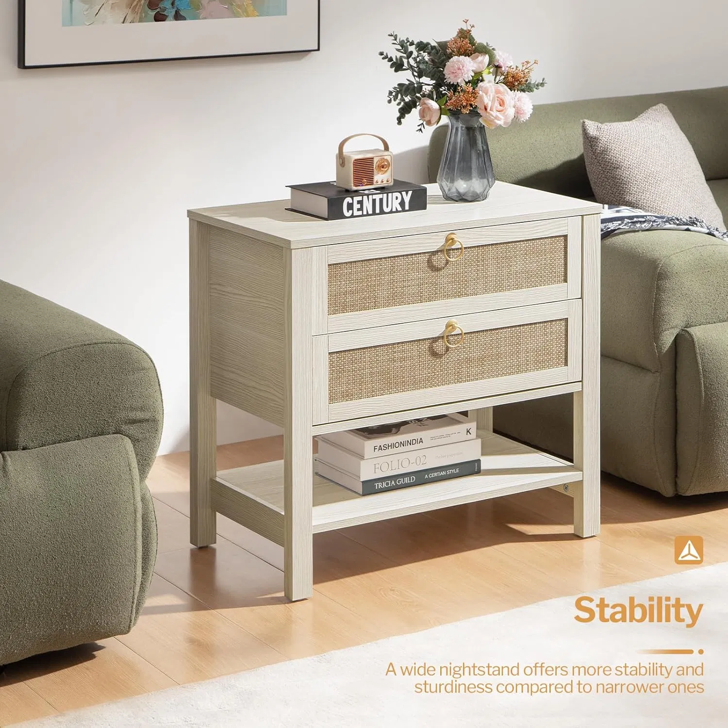 Modern Nightstand with USB Charging, 2-Tier Bedside Table with Drawer for Bedroom