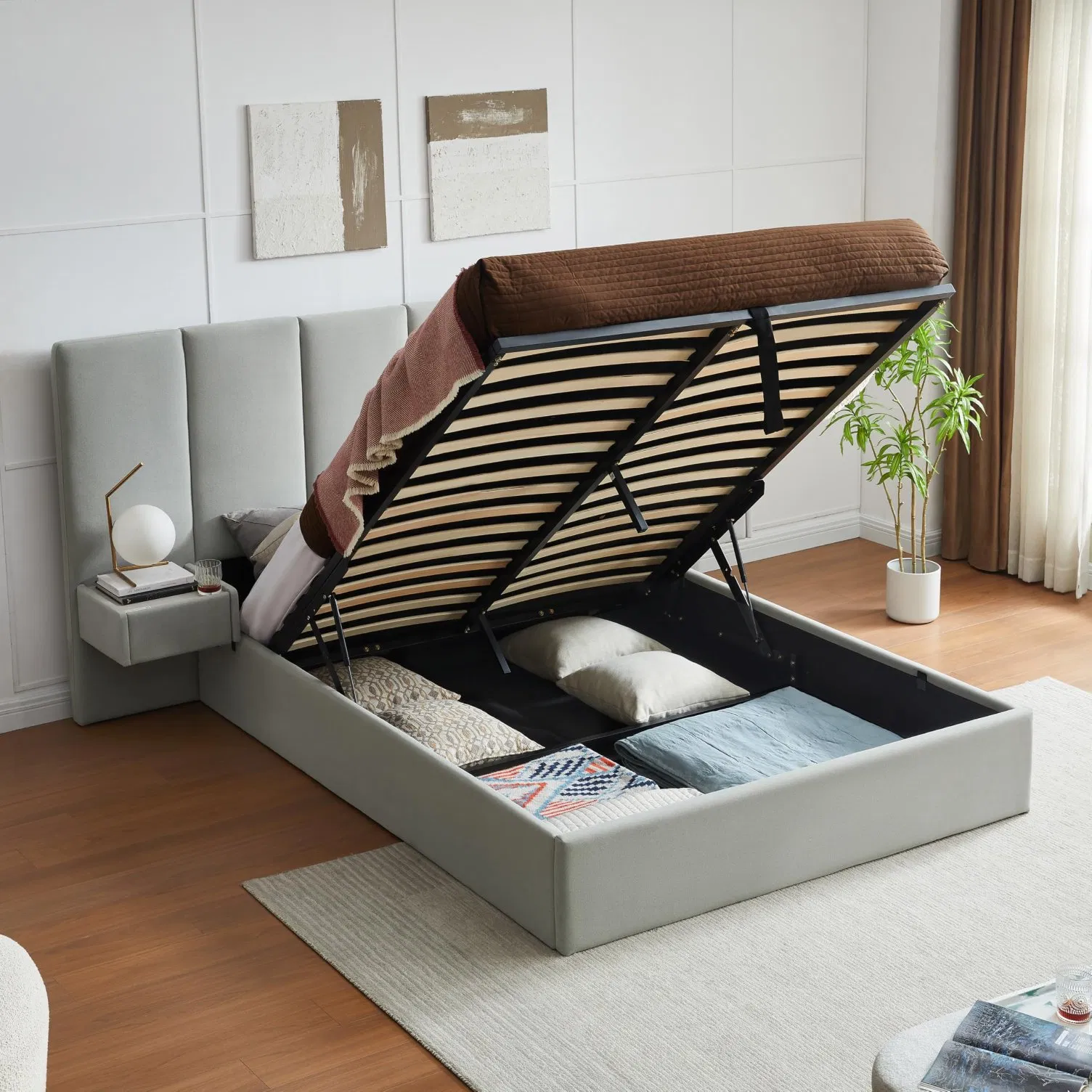 Modern Double-Size Upholstered Gas Lift Storage Bed Frame