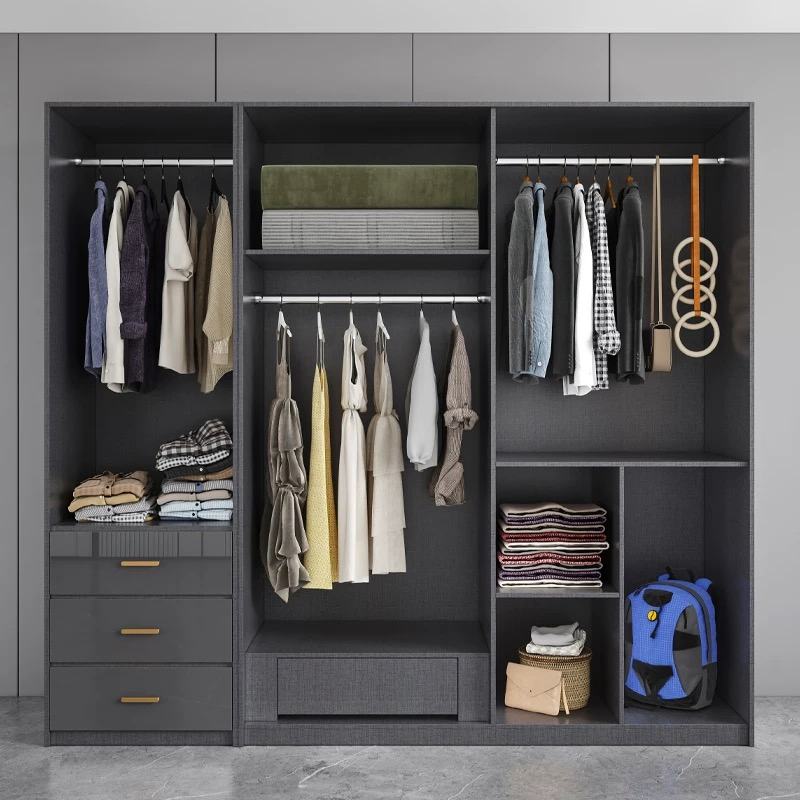 Customized Stock Modern Cabinet Hotel Bedroom Wardrobe Set Wholesale Furniture Set Modern Closets Economical Assembled Wooden Bedroom Closet Wardrobe