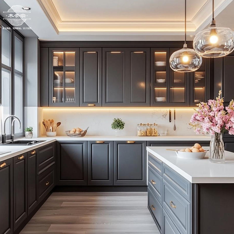 Custom Modern U-Shape Kitchen Cabinet Set Solid Wood Furniture Manufacturer Custom Cupboard Wholesale Modular Kitchen Designs Cabinet