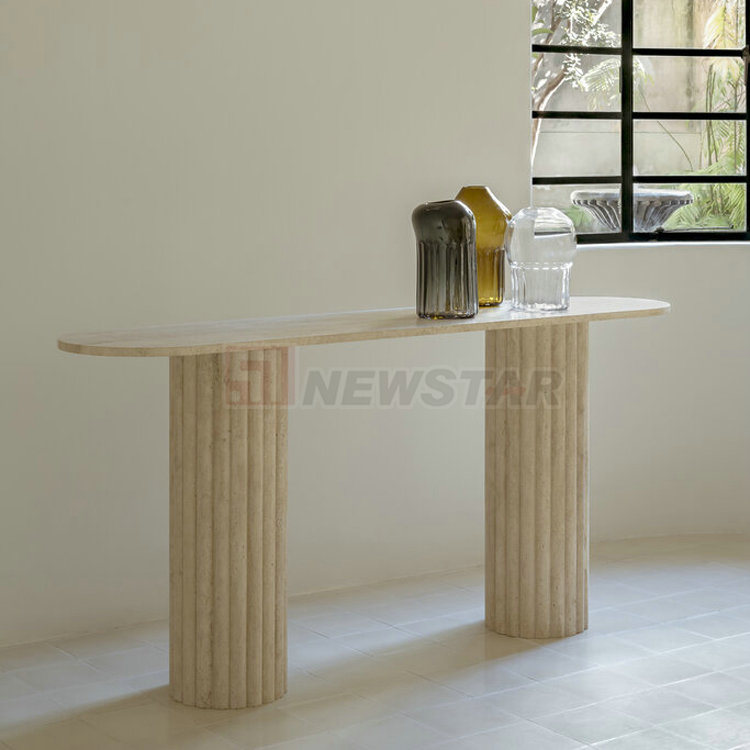 Living Room Furniture Beige Stone Travertine Coffee Table Side Table Luxury Console Table