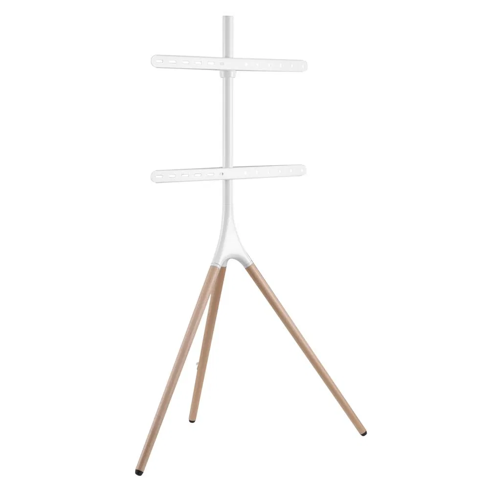 China Modern Furniture Adjustable Artistic Easel Studio TV Floor Display Stand with Tripod Base Dark Walnut Legs for 45 to 65 inch Screen