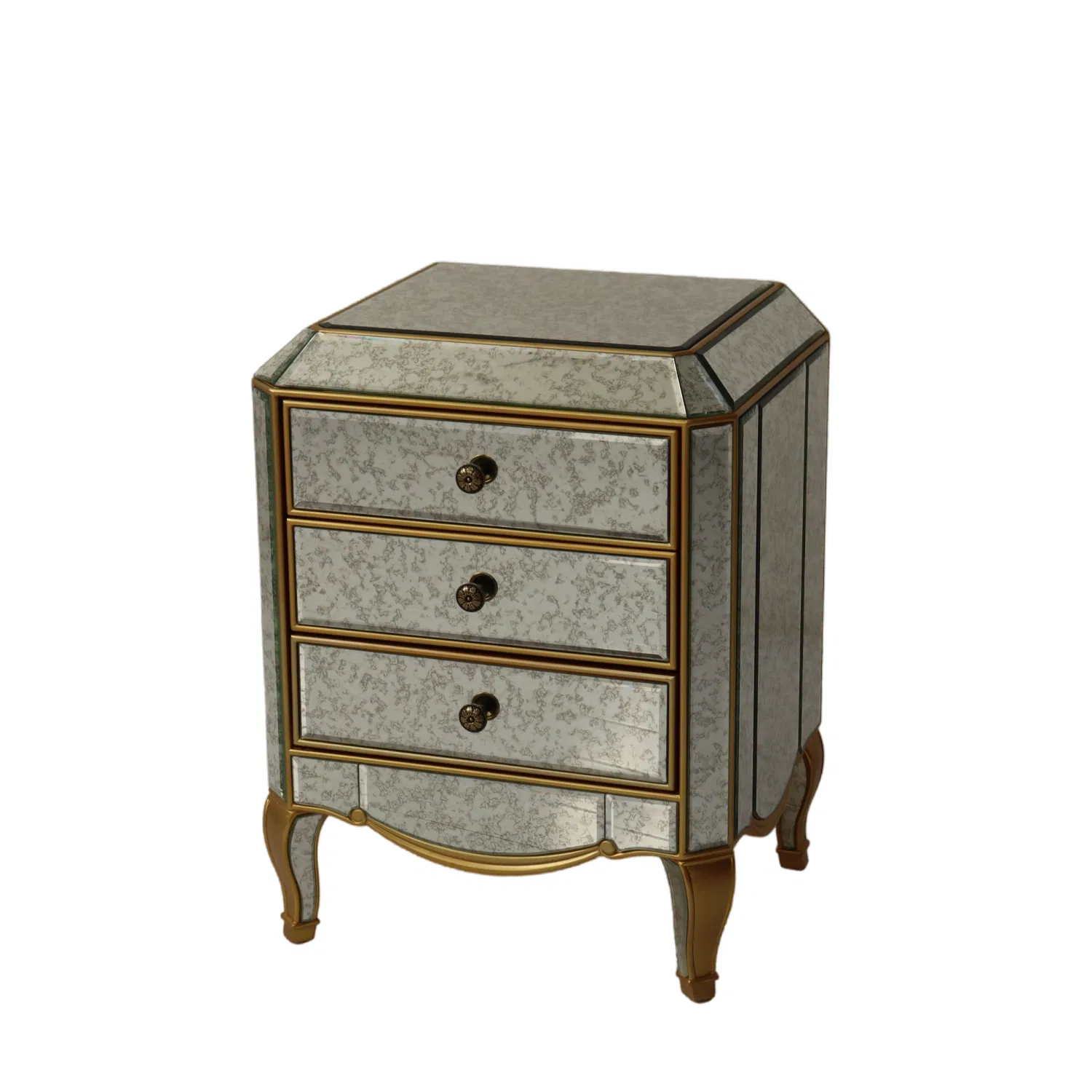 Elegant Hotel Bedroom Nightstand with Vintage Antique Mirror