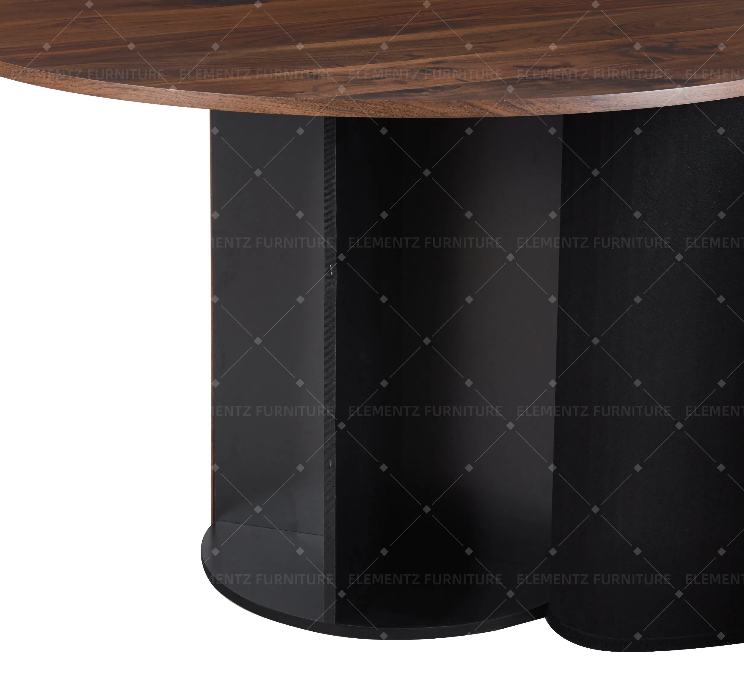 Industrial Style Rounded Corners Pedestal Base No Corners Black Matte Carbon Steel Leg Dining Table