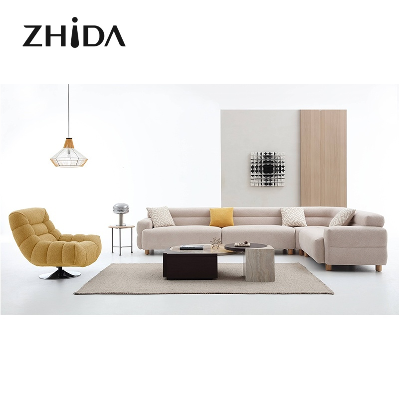 Modern 3 Seater Beige and Grey Sectional Sofa with Chaise