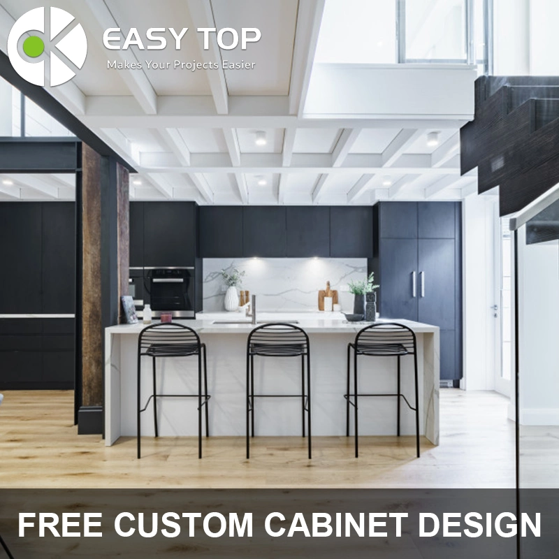 Hot Sales Popular Laminate Modern Frameless Black Modular Kitchen Cabinets Discount
