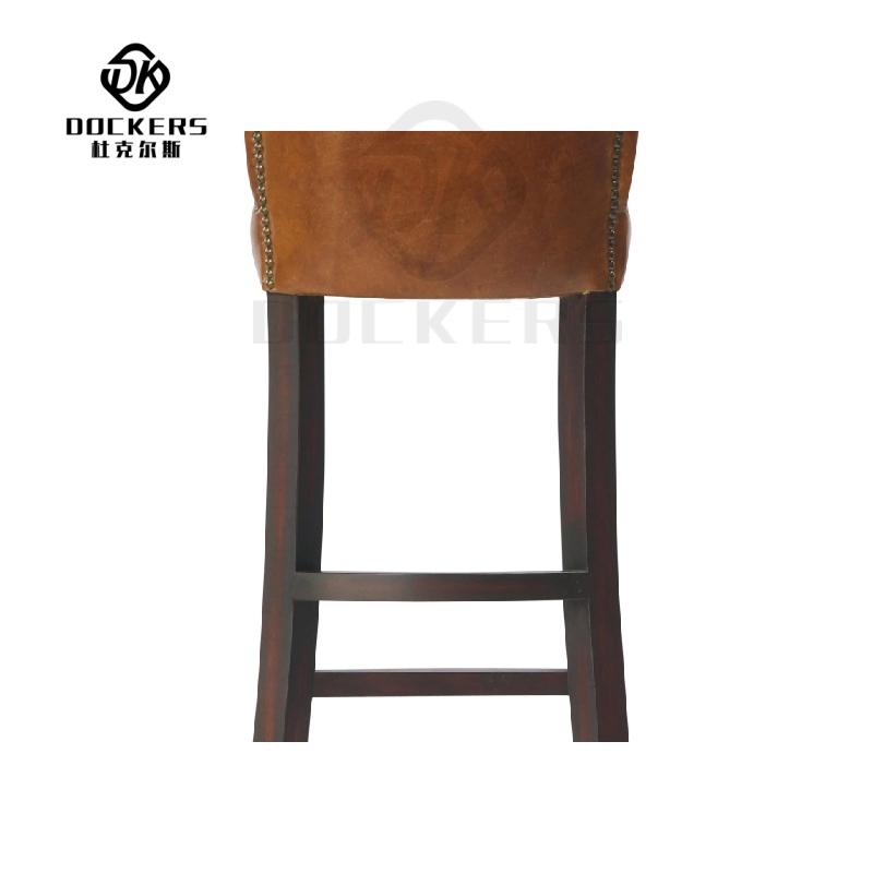 Vintage Solid Wood Barstool with Chic Leather Seat for Saloon