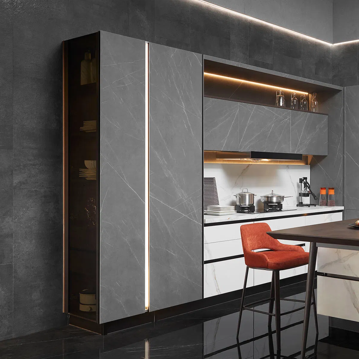 Solid Wooden Wholesale White Gloss Custom Modular Cuisine Equipment Hutch Flat Pack American Modern Storage Home Kitchen Cabinets