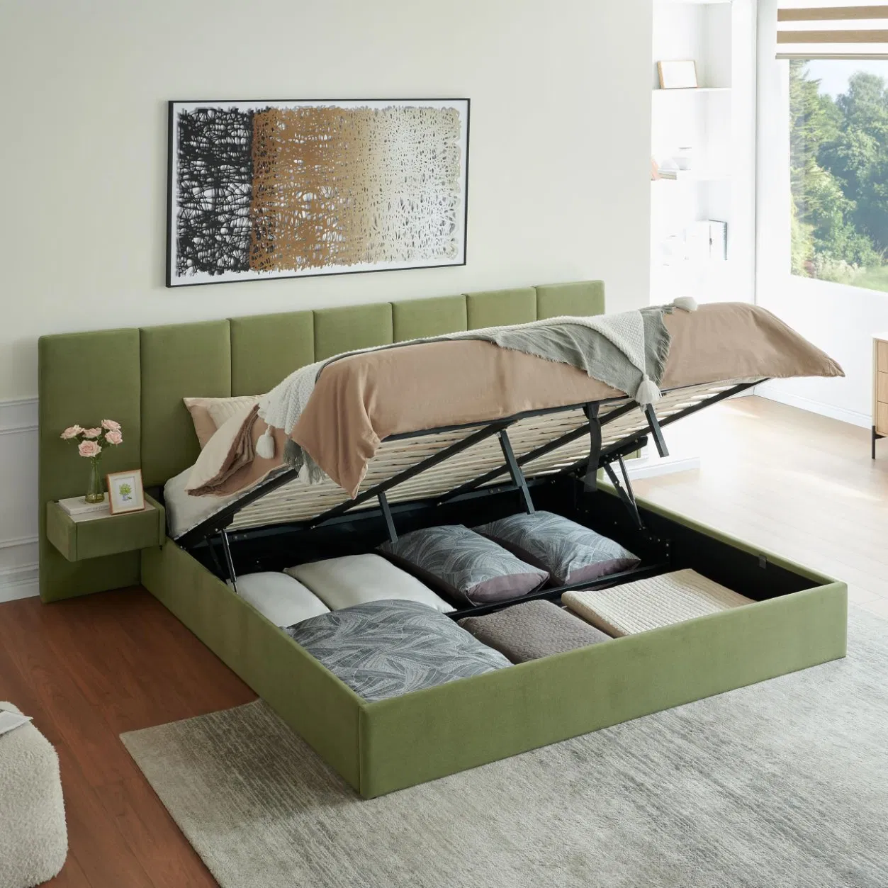 Modern Double-Size Upholstered Gas Lift Storage Bed Frame