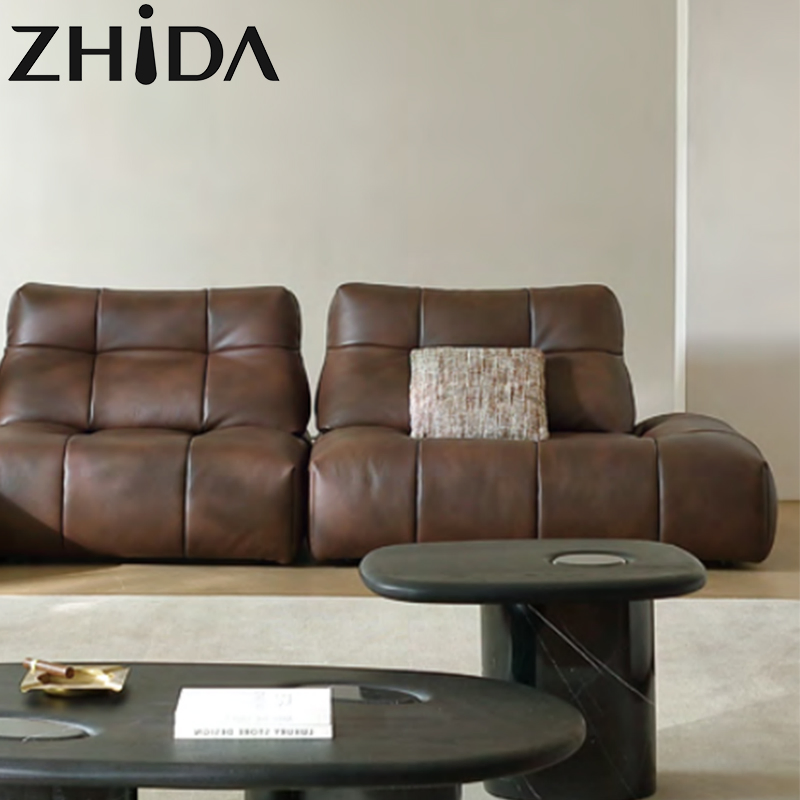 Zhida Modern Luxury Corner Genuine Leather Couches Sectional Divan Compressé Sofa for Living Room